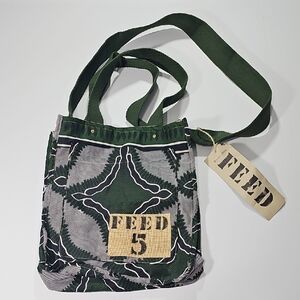 Feed Children of World 5 Tan Burlap Cotton Lined Reversible Tote Bag